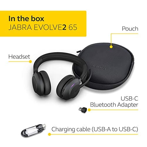 Jabra Evolve2 65 Wireless PC Headset – Noise Cancelling Microsoft Teams Certified Stereo Headphones With Long-Lasting Battery – USB-C Bluetooth Adapter – Black — view 2