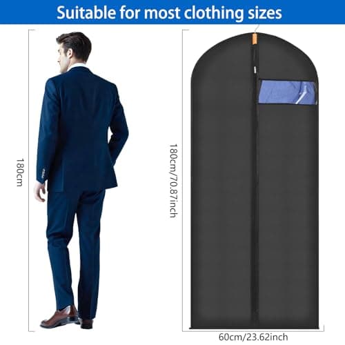 Sevenpers 6 Pack Suit Bags Garment Bags for Hanging Clothes 60x180cm Black — view 2