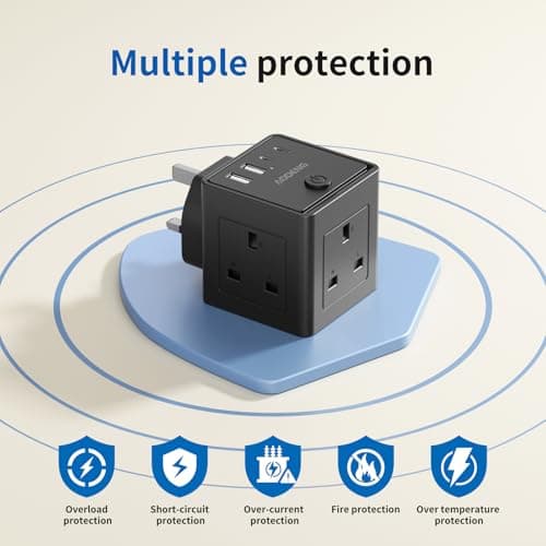 Plug Extension Socket with 4 USB, 3 Way Multi Plug Adapter UK, USB Wall Plug Charger, 3 Pin Plug Expander for Home, Office — view 3