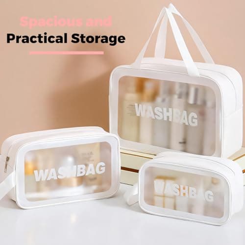 Woobroo Clear Travel Toiletries Bag for Women, 3 Pack Toiletry Bags with Zippers Travel Essentials PVC Waterproof Cosmetic Clear Wash Bag for Girls, White — view 4