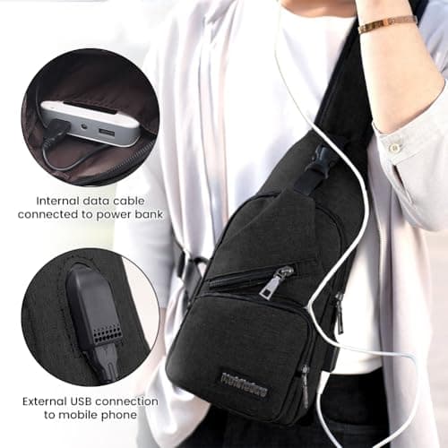 Aucuu Sling Bag Crossbody Backpack, Men's Chest Bag, Sling Backpack, Shoulder Cross Body Bags with USB Port, Hiking Casual Daypack for Women Men Cycling Camping Travel — view 5
