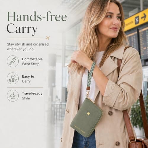 Kideerly Passport Holder Travel Wallet, PU Leather Passport Case Document Holder Organiser with Zipped Closure & Wrist Strap, Passport Cover for Women Men Holiday Travel Accessories — view 2