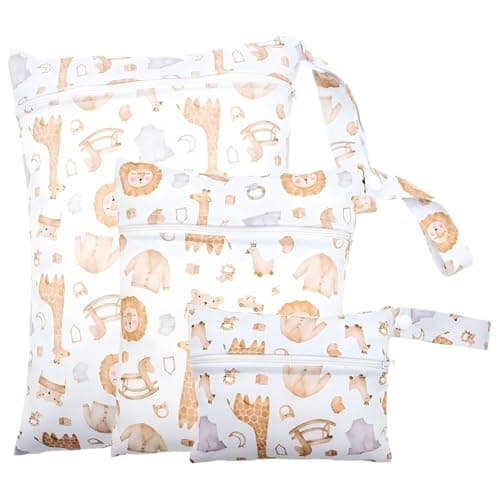 3 PCS Dinosaur Pattern Nappy Bags,Reusable Nappy Bag Organiser Baby Items, Travel Laundry Bag, Wet Bag for Swimming, Waterproof Wet Dry Bags for Travel, Beach, Camping, Swimming, Gym (Lion)