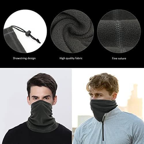 NINVVS 2 Piece Drawstring Neck Warmers, Fleece Neck Warmers, Thickened Windproof and Dustproof Ski Scarves, Suitable for Winter Outdoor Sports Adjustable Mask Scarves (Gray and Black), L-XL (ZRMZ) — view 3