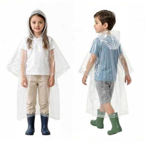 Cididu 20 Pack Disposable Rain Ponchos for Kids, Clear Plastic Ponchos with Hood, Waterproof Raincoat for Boys Girls, Emergency Rain Poncho Lightweight for Outdoor Events, Travel, Camping, Hiking — view 2