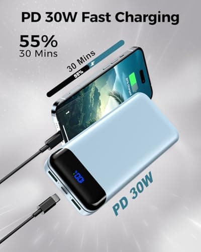 Enerwow Power Bank, 27000mAh Portable Charger PD3.0 QC4.0 Fast Charging, Battery Pack Phone Charger with USB C (In & Out), Powerbank with LED Display for iPhone, Huawei, Tablets — view 2