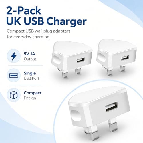 Hyleon USB Plug UK, 2Pcs 5V 1A USB Wall Charger Plug Adapter — view 2