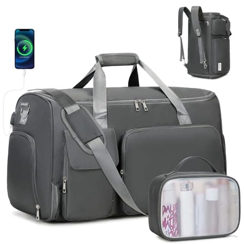 ACESAK Garment Bags for Travel, 2 in 1 Convertible Carry On Duffle Bag Suit Bags Foldable Backpacks with Shoe Compartment & Toiletry Bag, Hanging Bags for Clothes Dress Suit for Men Women Gift, Grey