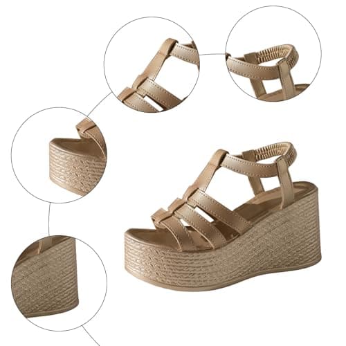Women's Open Toe Espadrille Platform Wedge Sandals With Adjustable Ankle Strap Summer Casual Lightweight Soft Hollow Out Walking Wedge Sandal Fashion Holiday Outdoor Vacation Going Out Shoes (Gold, 5) — view 5