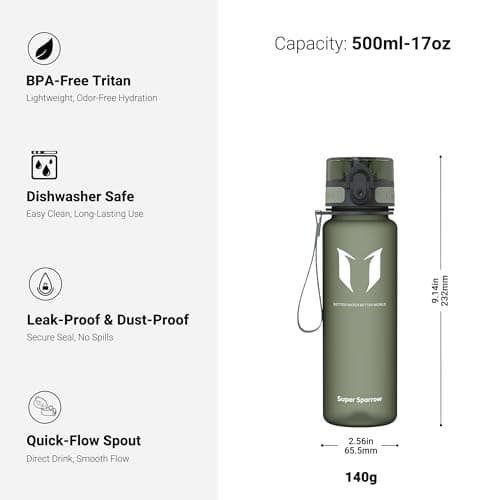 Super Sparrow Sports Water Bottle - 500ml - Non-Toxic BPA Free & Eco-Friendly Tritan Co-Polyester Plastic - For Running, Gym, Yoga, Outdoors and Camping — view 3