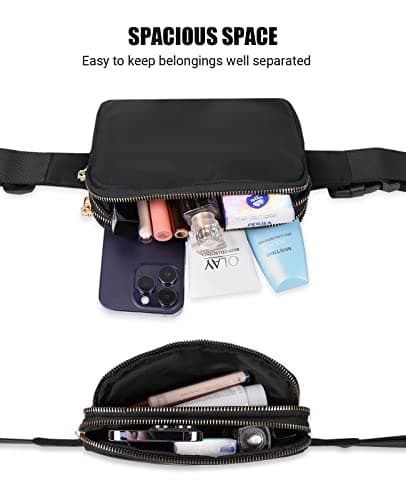 Geestock Bumbag for Ladies, Fanny Pack with Adjustable Straps & 2 Zipper Pockets for Women Men, Crossbody Fashion Waist Belt Bag for Hiking Running Festivals Walking Travel Cycling (Black) — view 3