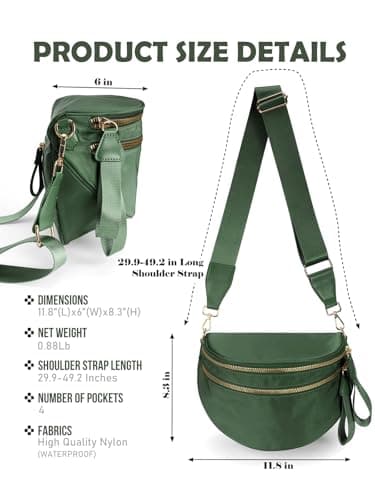 Pure Colour Crossbody Bag Bum Bag for Women,Spacious Purse Fanny Packs Belt Bag,Oversized Bum Bag, Colour Bum Bag-Bean Green, 11.0 Inches X 8.6 Inches X 4.5 Inches, Casual — view 3