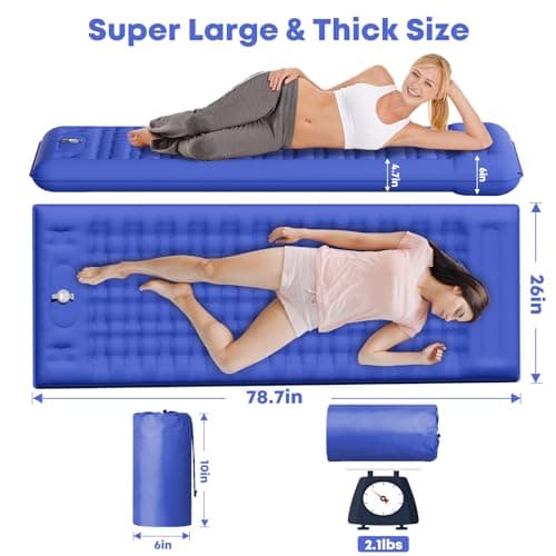 MAMBAKOTR Camping Air Bed 12-15CM Extra Thick, Reinforced Support Structure with Built-in Foot Pump and Pillow Portable Camping Sleeping Mat Air Mattress for Tent Backpacking Hiking Travel Blue Single — view 5