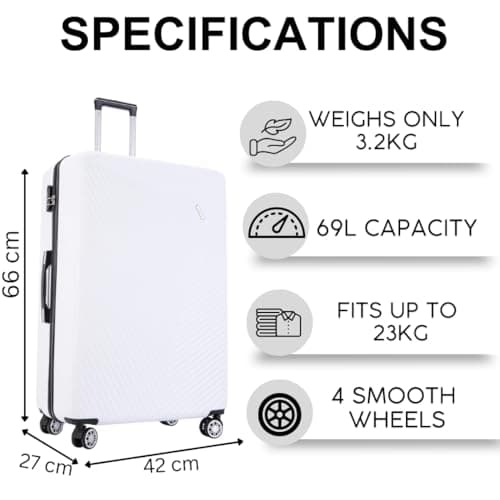 FLYMAX 24" Medium Suitcase 4 Wheel Lightweight Luggage Hard Shell ABS Travel Case Hold Check in Fits 15kg - 20kg Medium Size + 3 Digit Lock + Telescopic Handle 67 Litre Capacity — view 2