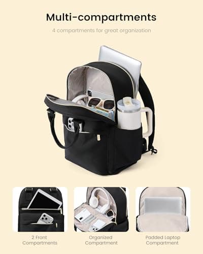 LOVEVOOK Backpack Womens, 15.6 inch Laptop Rucksack Bag for Ladies, City Work Travel Backpack Waterproof School Bags for Girls Lightweight Casual Daypacks for Uni College Office Business Travel, Black — view 3