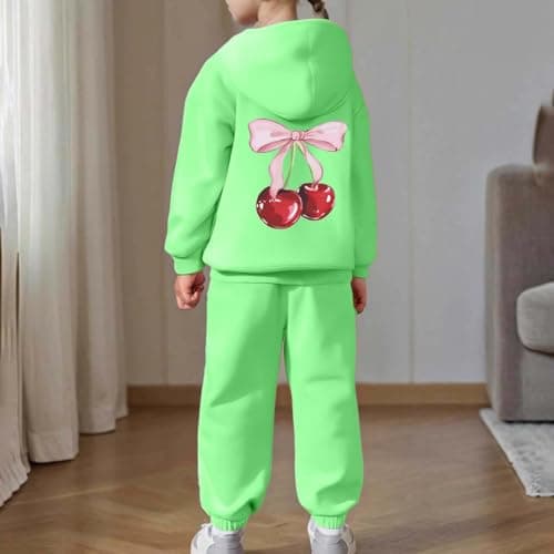 Girls 2-Piece Cherry Bow Hoodie Joggers Set, Soft Sweatsuit for Back to School — view 3