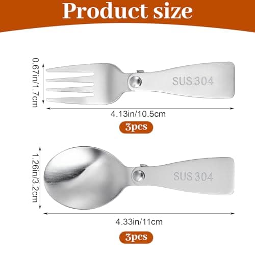 Mabor 6 PCS Folding Spoon and Fork Set, Stainless Steel Foldable Utensils for Food Jar Lunch Box Travel Camping Picnic Outdoor Dining Accessories, Silver — view 2