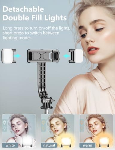 67" Longer Selfie Stick, Tripod for iPhone with 2 Fill Lights — view 4