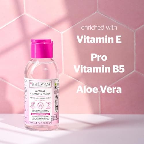 Brushworks Micellar Cleansing Water 100ml – Travel Size Makeup Remover with Vitamin E, Aloe Vera & Pro Vitamin B5 for Face, Eyes & Lips, Fragrance Free & Vegan — view 4