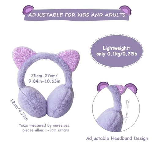 IHCEMIH Ear Muffs Women Girls Earmuffs Winter Accessories Fluffy Plush Adjustable Adults Outdoor Thermal Ear Warmer Skiing Running Cat Ears Covers Protector from Wind Cold Gift for Girls Purple. — view 2