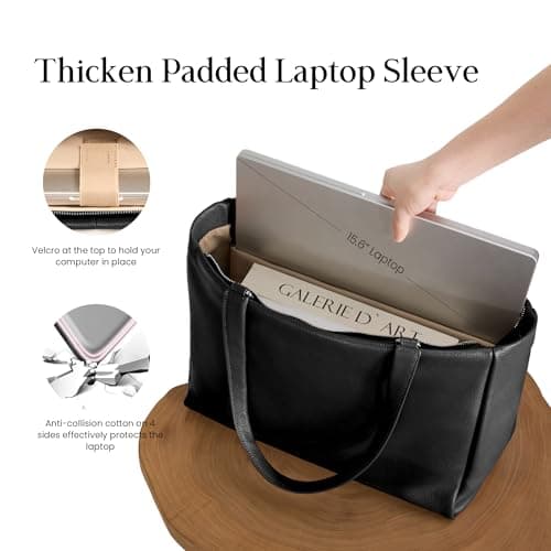 befen Genuine Leather Work Laptop Tote Bag for Women Ladies Totes Shoulder Purses Satchel Handbag with 15" Compartment, Black, M — view 4