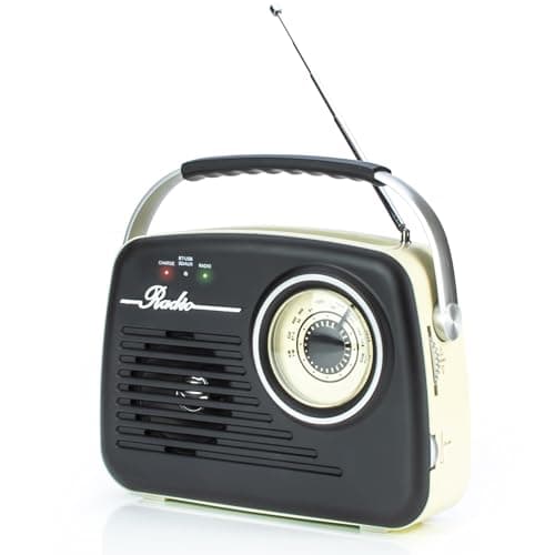 IONOS Retro Portable FM Radio, 10m Wireless, SD USB, 3W, Cream and Black