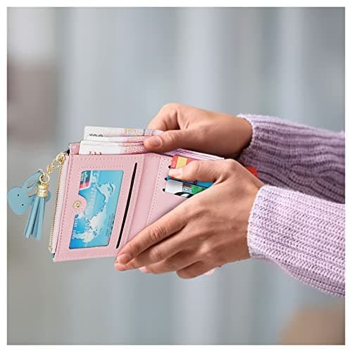 FuninCrea Ladies Zipper Wallet, Small Purse with Metal Snap Button, Leather Wallet for Women with Coin Bag, Multifunction Bifold Ladies Purse, Credit Card Holder Wallets for Girls (Blue) — view 5