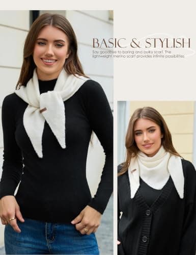 Vijamiy Wool Blend Triangle Scarf for Women, One Size, White — view 4