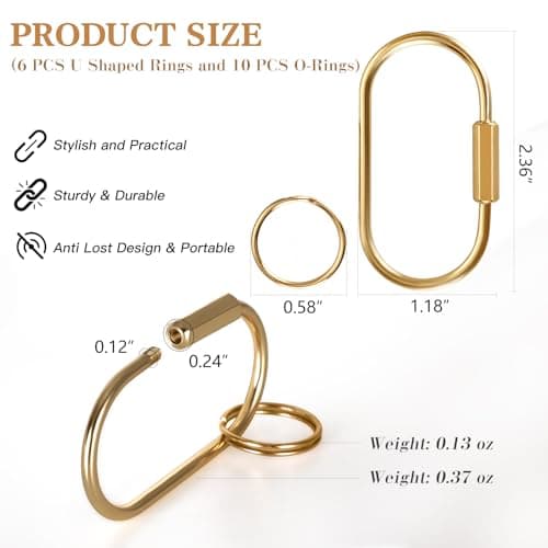 Muitcdo Brass Key Rings Bulk, Gold Key Chain Organizer Holder for Men Women with Secure Screw Locking, Cute Purse Bag Charms for Handbags, Small Carabiner Clip for Dog Leash Pet Tags (6 Pack) — view 4