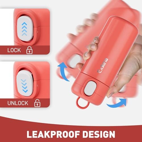 Exllena 300ml Small Water Bottle with One-Touch Soft Straw Lid, Double-Wall Vacuum Insulated Small Flask for Hot&Cold Drinks–Leak-Proof, Mini Water Bottle for Handbag, Yoga, Sport (Coral Red) — view 5