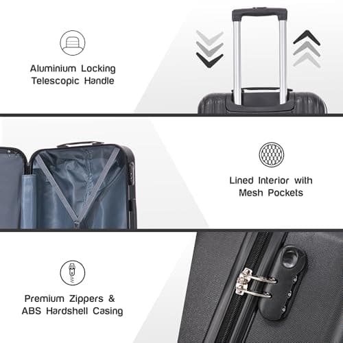 Aerostar 28" Large Suitcase Super Lightweight 4 Wheel Dual Spinner ABS Hard Shell Check in Luggage with Integrated Combination Lock for 23kg (Black, 100 Litre) — view 3