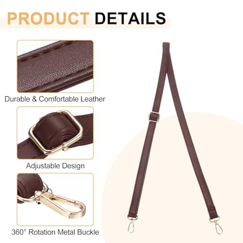 sourcing map Leather Purse Strap Crossbody, 27.6-51.2 Inch Dark Brown — view 3