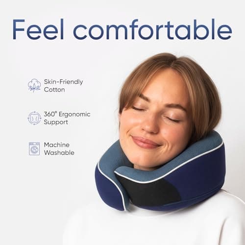 Proglobe Neck Pillow for Travel, Memory Foam, Long Haul Flights, Blue — view 2