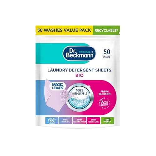 Dr. Beckmann Laundry Detergent Sheets, BIO, Fresh Blossom, 50 Sheets
