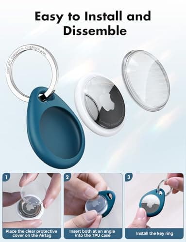 UNBREAKcable 360° Protective Case for AirTag (1st & 2nd Generation) [4 Pack], TPU Full Cover Keyring Holder with 304 Stainless Steel Keychain, Scratch-Resistant Design for Keys, Bags, Luggage — view 5