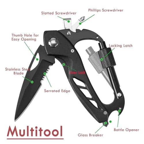 Xnourney 7 in 1 Multitool,Window Breaker and Screwdriver for Men,EDC Locking Carabiner,Birthday Gifts for Men,Keychain with Bottle Opener,Survival Gear Pocket Tool for Outdoor Camping — view 2