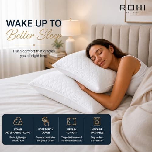 Rohi Luxury Microfibre Quilted Bed Pillows 8 Pack | Down Alternative Hotel Quality Pillows | Anti-Allergy & Breathable Neck Pillow | 45 × 66 cm — view 2