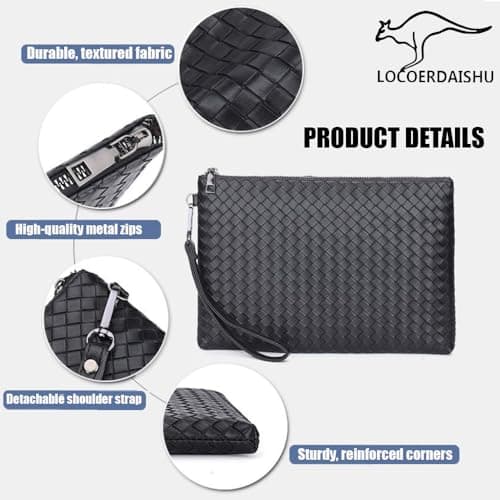 LOCOERDAISHU Men's Leather Clutch Bag Large Capacity Bags Phone Bag & Passport Wallet, Business Handbag with Wrist Strap, Multiple Card Slots for Travel Office Casual (Black) — view 3