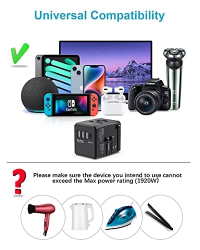 Universal Travel Adapter Worldwide, Travel Plug Adapter Worldwide International Travel Adapter With USB C and 3 USB Travel Adaptor All in One Universal Charger Power Adapter for European EU US UK AUS — view 6