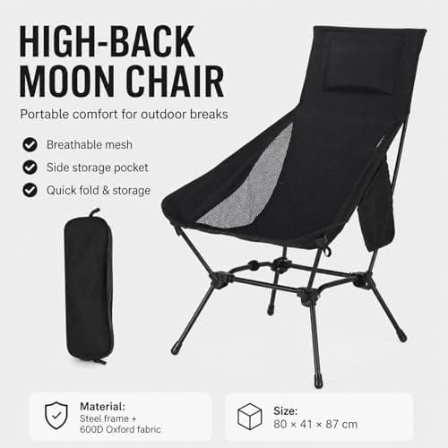GOOGO High Back Camping Chair, Foldable Camping Chair with Side Pocket & Carry Bag, Comfortable & Breathable, 74x58x90cm, Portable Outdoor for Camping, Fishing, Beach, Picnic and Garden (Black) — view 3
