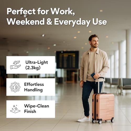 WORLD EXPLORER Rose Gold Cabin Suitcase 55x40x20cm, 34L ABS Shell, 4 Wheels — view 5