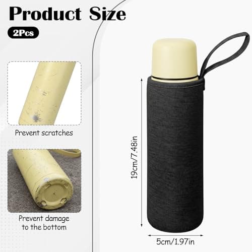 Qulkws 2 Pcs Insulated Water Bottle Carrier Bag 19oz Neoprene Water Bottle Sleeve Portable Nylon Bottles Cover for Glass Stainless Steel Plastic Bottles(Black, Gray) — view 6