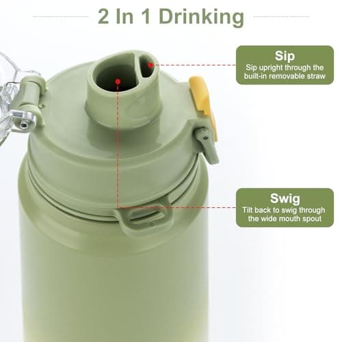 HUAXITRA Insulated Water Bottle Stainless Steel Sports Water Bottles with Straw, Double Wall Leakproof Thermal Flask with Handle for Cold and Hot Drink, Travel, Sports, Gym (Green, 800 ml) — view 4