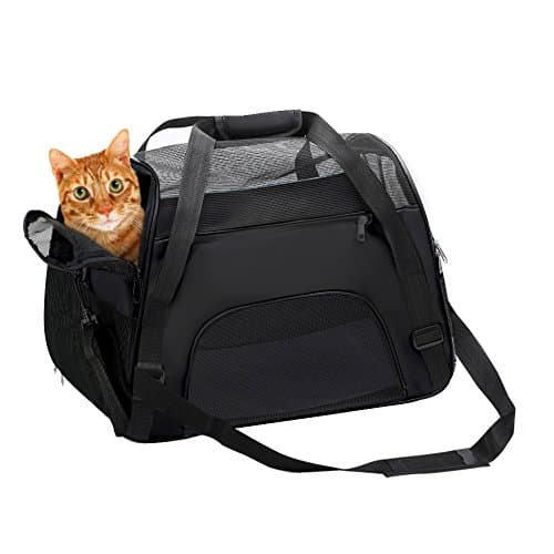 DONYER POWER Soft Sided Pet Carrier for Cats Comfort Airline Approved Under Seat Travel Tote Bag, Travel Bag for Small Animals with Mesh Top and Sides,BLACK