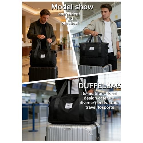HUANYO Expandable Holdall Bag - 2-in-1 Design (20L to 35L), Foldable Waterproof Lightweight Sports & Travel Bag for Men and Women, Perfect for Gym, Beach, Yoga and Weekend Trips (Black) — view 4