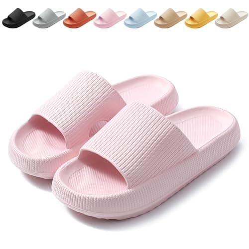 BHFRGAS Sliders Cloud Slippers Women Men,Non-Slip Mens Womens Slippers Cloud Sliders,Soft Flip Flops with Thick Sole for Shower Bathroom Pool Beach,Pink, 5-5.5 UK