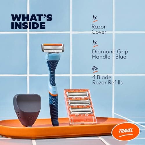 Dollar Shave Club | Travel Shaving Kit | 4 Swift Rinse Refill Cartridges, 1 Handle (Blue) and 1 Razor Cover — view 2