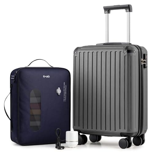 COOLIFE EasyJet Vacuum Cabin Suitcase 55X40X20cm + Vacuum Bag for Travel +60% with Pump | ABS Hard Shell, 8 Wheels & TSA Lock - for Ryanair, Europe, Business, Study Abroad, Cruise | Carry On Suitcase