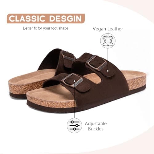FITORY Women's Flat Sandals, Cork Footbed Slides Suede Brown Size 6 — view 4