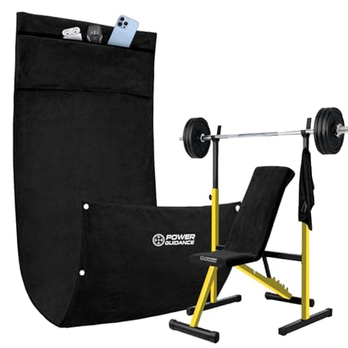 POWER GUIDANCE Fitness Towel Set (130 x 50 and 50 x 30 cm) - Premium Microfibre Sports Towel with Hood, Press Studs & Zip Pocket - Includes Magnetic Cloth and Elastic Band (Black)
